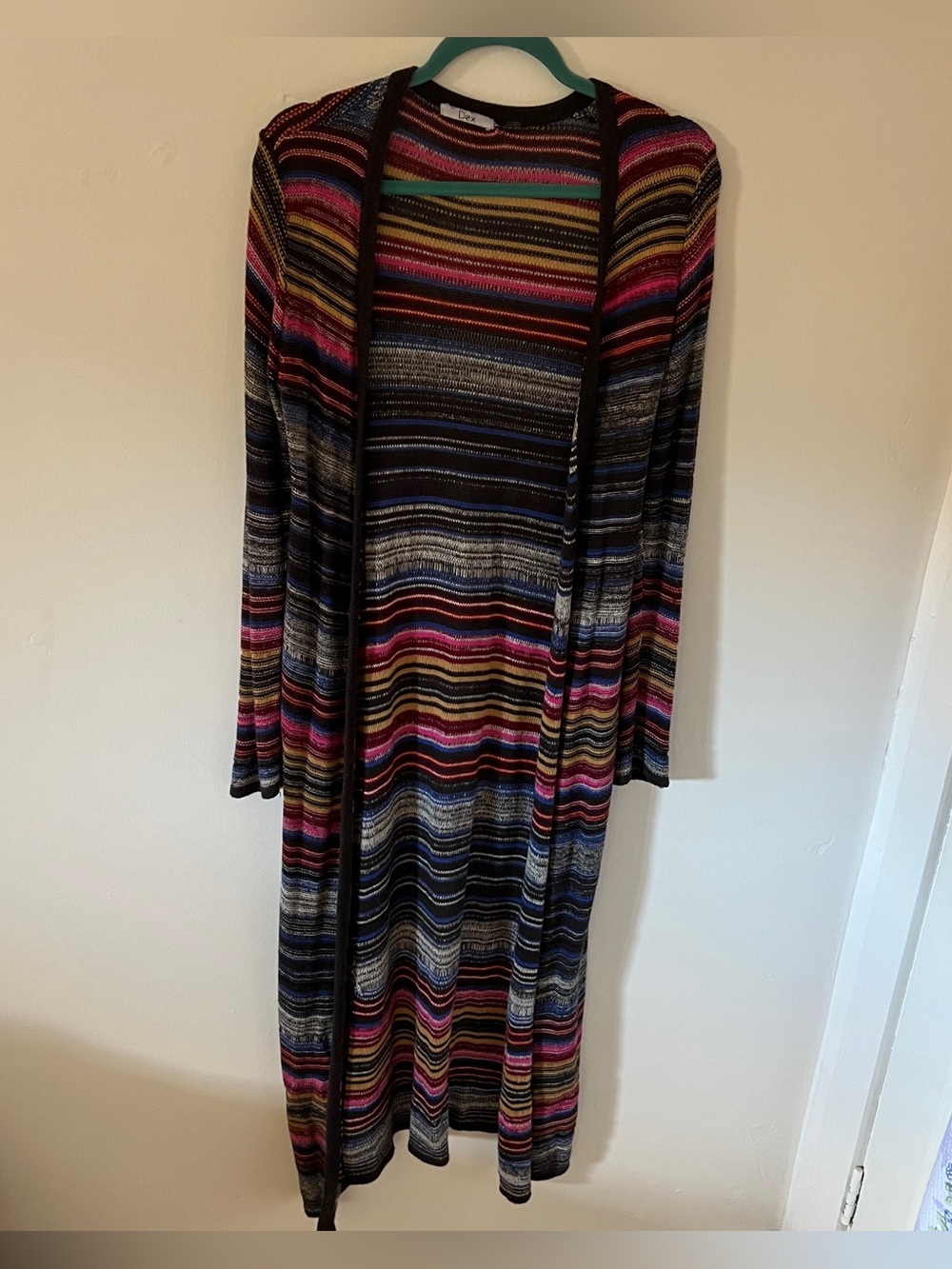 Multicolored Striped Knit Floor Length Long Duster Cardigan